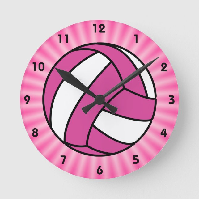 Pink Volleyball Runde Wanduhr (Vorderseite)
