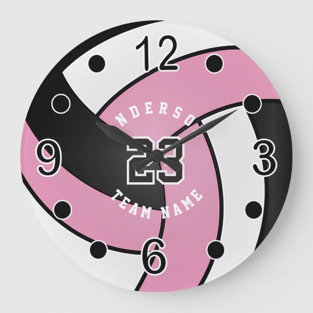 Pink Volleyball Stiluhr Große Wanduhr (Vorderseite)
