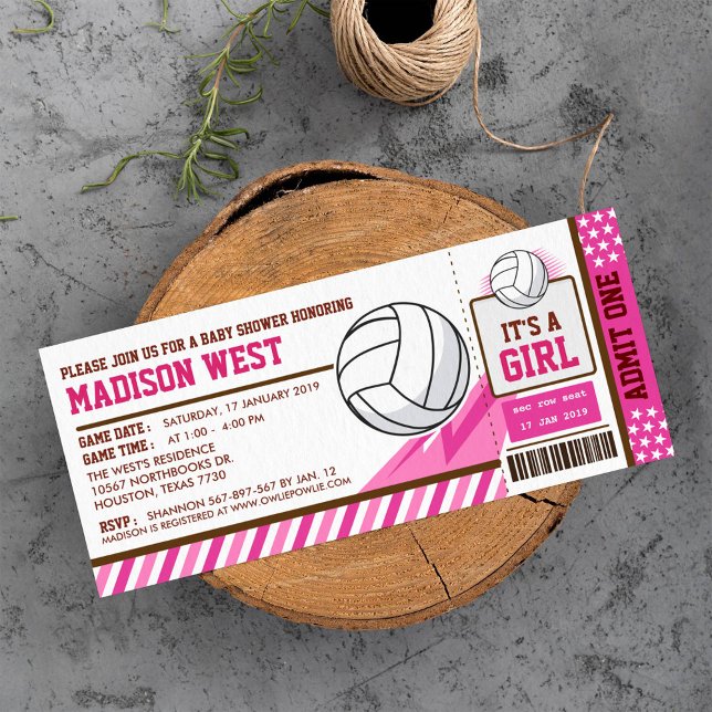 Pink Volleyball Ticket Pass Kinderdusche Einladung (Von Creator hochgeladen)