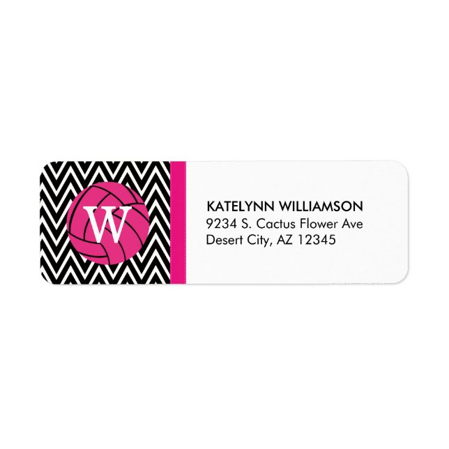 Pink Volleyball Zickzack Monogram Address Labels (Vorne)