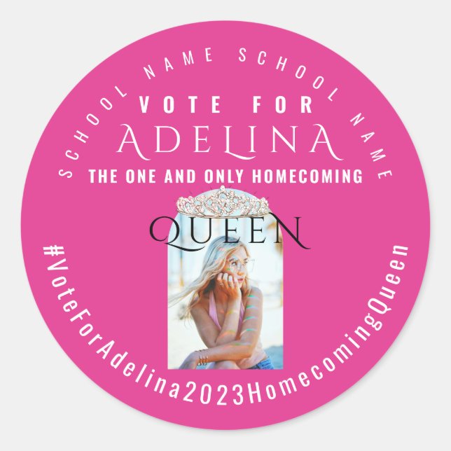 Pink Vote Homecomoming Queen Pink HOCO Foto Runder Aufkleber (Vorderseite)