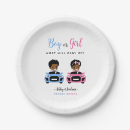 Pink vs Blue Baby Car Race Gender Reveal Plates Pappteller