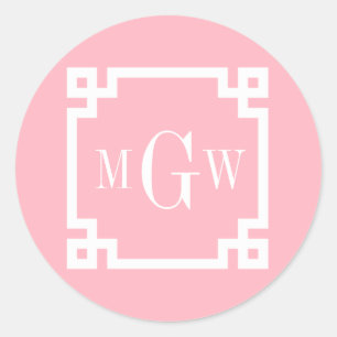 Pink, was griechischer Schlüssel 2 Gerahmt 3 Init  Runder Aufkleber