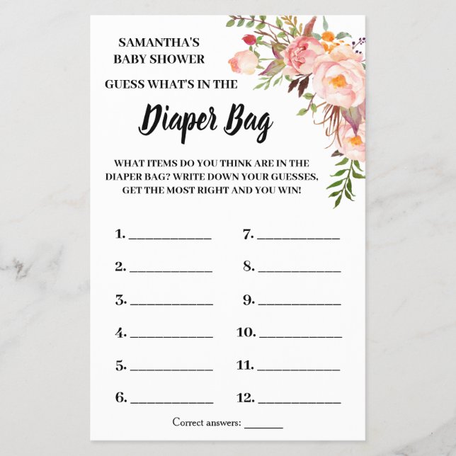 Pink Was ist in der Windeln Tasche Duschkarte Flyer (Vorne)