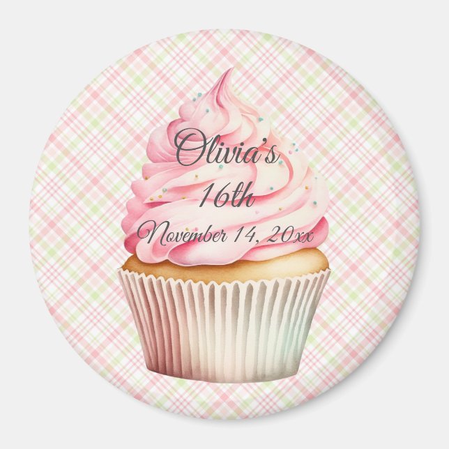 Pink Wasserfarbe Cupcake Speichern Sie das Datumsm Magnet (Vorne)