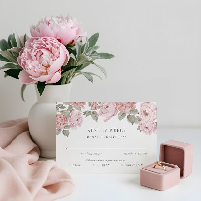 Pink Wasserfarbe Florals UAWG Entrée Choice RSVP Karte (Pink Watercolor Peony Florals RSVP Entrée Choices)