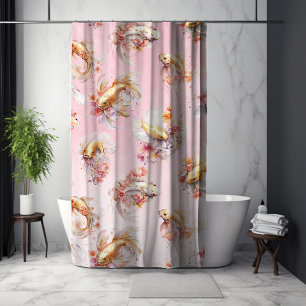 Pink Wasserfarbe Gold Koi Fisch Floral Duschvorhang