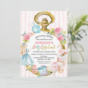 Pink Watch Alice in Onederland 1. Geburtstag Einladung