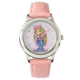 Pink Watch mit Niedlichem Blonde Girl Armbanduhr