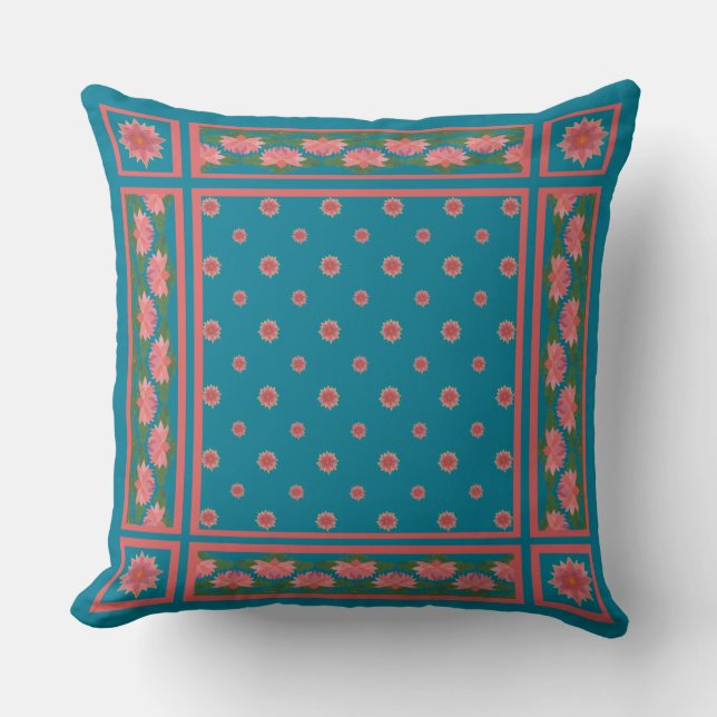 Pink Water Lilie auf Deep Blue Pillow oder Cushion Kissen (Vorderseite)