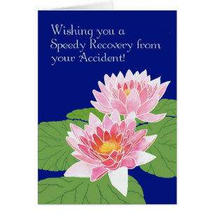 Pink Water Lilies on Blue Get Well from Accident