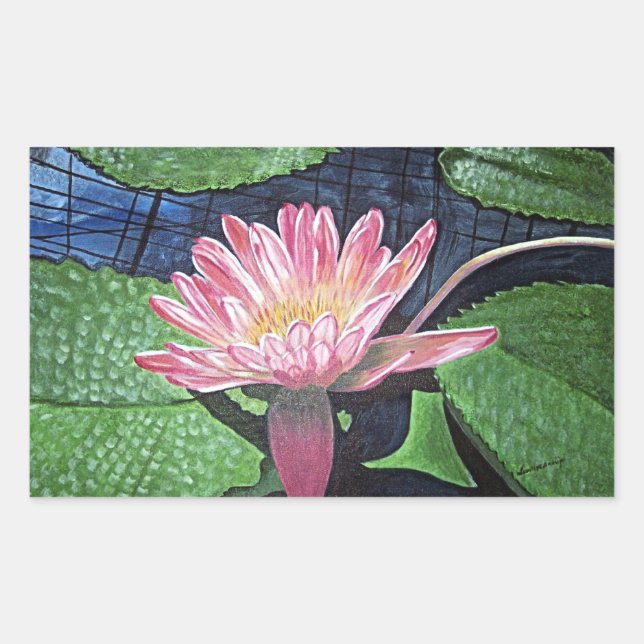 Pink Water Lily Painting Rectangle Aufkleber (Vorderseite)