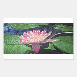 Pink Water Lily Painting Rectangle Aufkleber