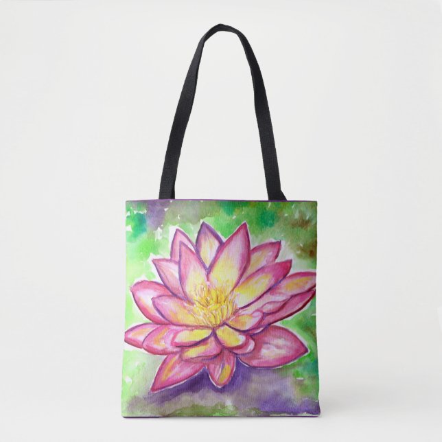 Pink Water Lily Wasserfarbe Malerei (Vorderseite)