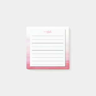 Pink Watercolor A Note from Monogram Notepad Post-it Klebezettel