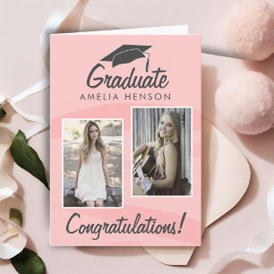 Pink Watercolor-Abschluss-Gratulation 2 Foto  Karte