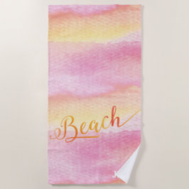 Pink Watercolor Abstrakt Beach Monogram Strandtuch