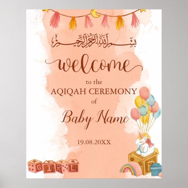 Pink Watercolor Aqiqah Aqeeqah Poster-Zeichen Poster (Vorne)