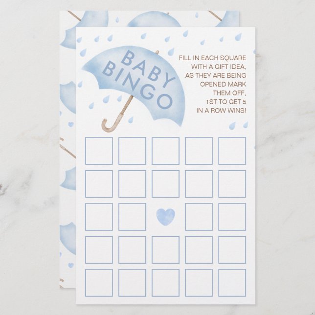 Pink Watercolor Baby Bingo Game Card (Vorne/Hinten)