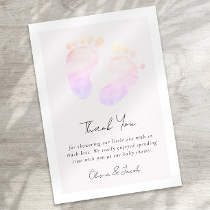 Pink Watercolor Baby Feet Babydusche Dankeskarte