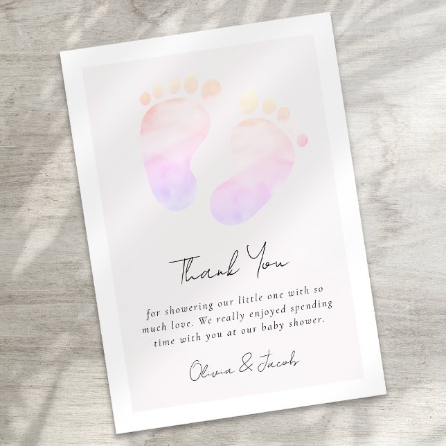 Pink Watercolor Baby Feet Babydusche Dankeskarte (Von Creator hochgeladen)