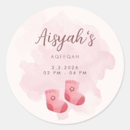 Pink Watercolor Baby Girl Aqiqah Favor Sticker