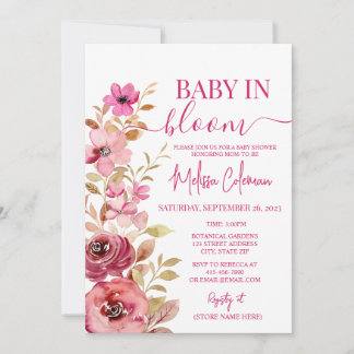 Pink Watercolor Baby in Bloom Baby Dusche Einladung