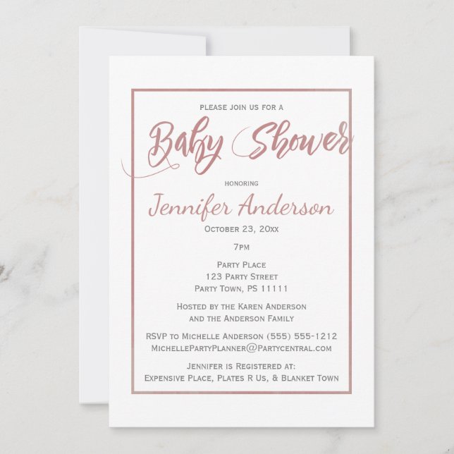 Pink Watercolor Babydusche Einladung (Vorderseite)