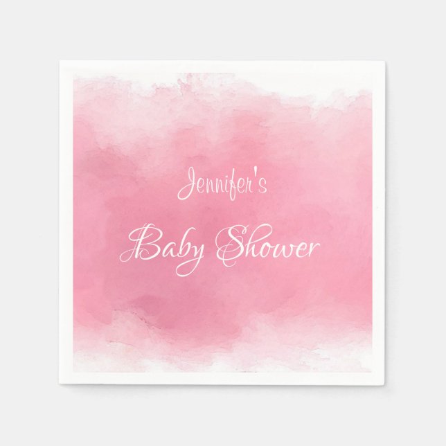 Pink Watercolor Babydusche Handgeschrieben Moderne Serviette (Vorderseite)