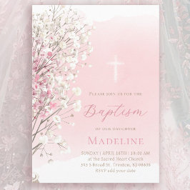 pink watercolor baby's breath | Baptism baby girl Einladung