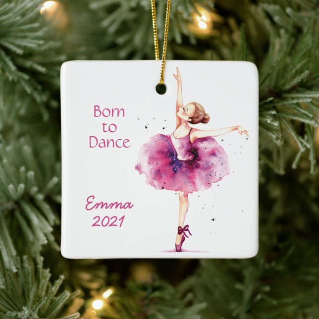 Pink Watercolor Ballerina Keramikornament (Baum)