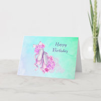 Pink Watercolor Ballet Shoes Happy Birthday