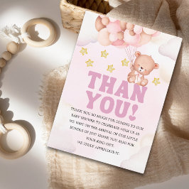 Pink Watercolor Bear Baby Shower Dankeskarte