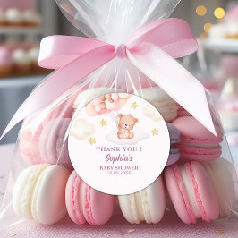 Pink Watercolor Bear Baby Shower Girl Runder Aufkleber