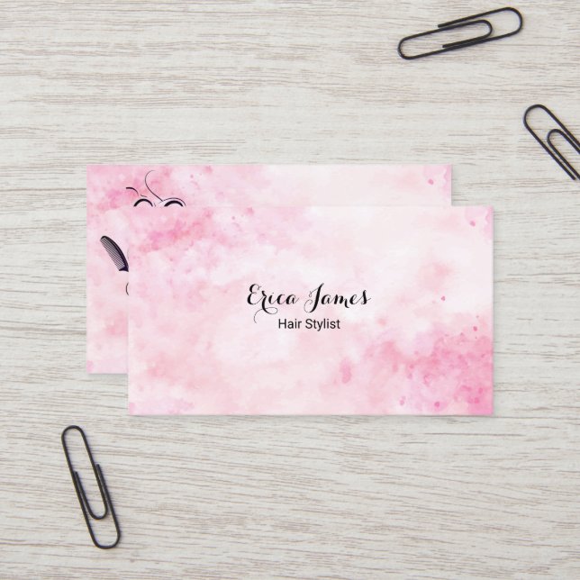 Pink Watercolor Beauty Salon Business Card Visitenkarte (Vorderseite/Rückseite Beispiel)