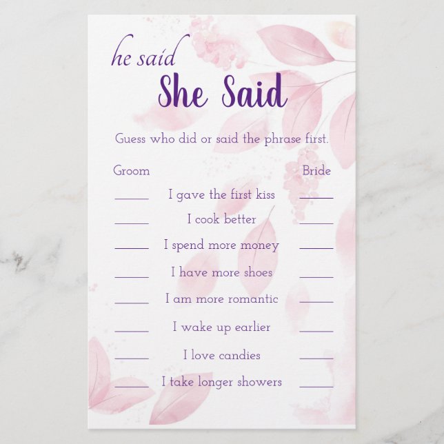 Pink Watercolor Blätter sagte er sagte, sie sagte  Flyer (Vorne)