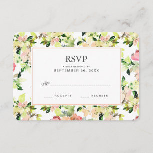 Pink Watercolor Blossom Muster - Hochzeitsszenario RSVP Karte