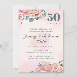 Pink Watercolor Blume 50 Jahre Hochzeit Einladung