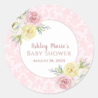 Pink Watercolor Blume Babydusche individuell einst Runder Aufkleber