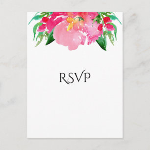 Pink Watercolor Blume Blumenchic Wedding RSVP Einladungspostkarte