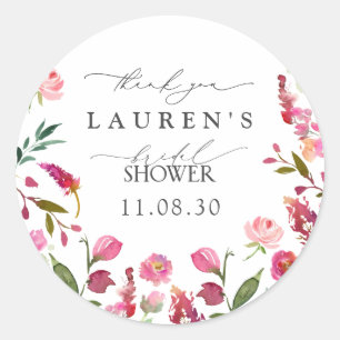Pink Watercolor Blume Brautparty Vielen Dank Runder Aufkleber