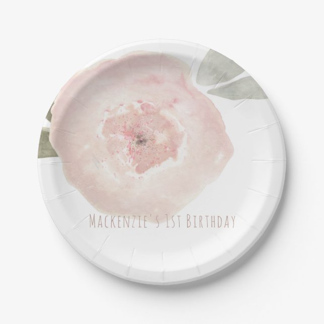 Pink Watercolor Blume Geburtstagspartei Custom Pappteller (Vorderseite)