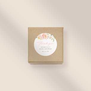 Pink Watercolor Blume Girl Baby Dusche Vielen Dank Runder Aufkleber