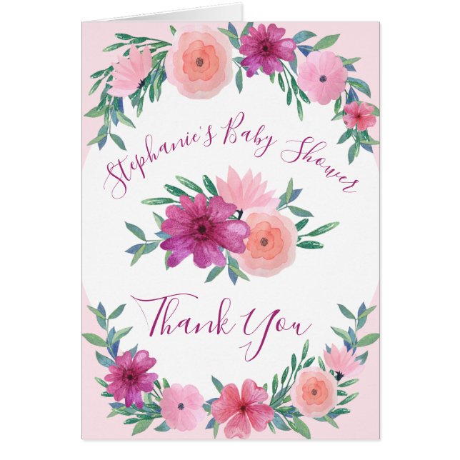 Pink Watercolor Blume Kinderdusche Danke (Vorne)