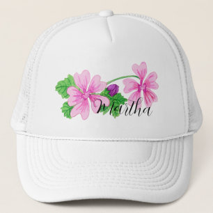 Pink Watercolor Blume mit dem Namen Trucker Hat Truckerkappe