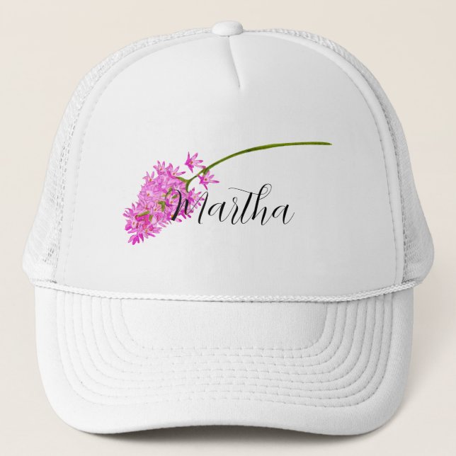Pink Watercolor Blume mit Ihrem Namen Trucker Hat Truckerkappe (Vorderseite)
