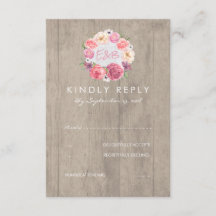 Pink Watercolor Blume Rustic Wood Wedding RSVP