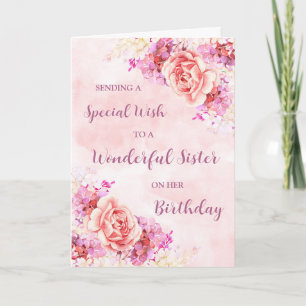 Pink Watercolor Blume Schwester Geburtstag Karte