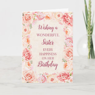 Pink Watercolor Blume Schwester Geburtstag Karte