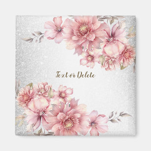 Pink Watercolor Blume Shiny Glitzer Moderne Magnet